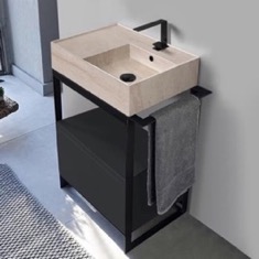 Modern  Console Vanity, Travertine Style Sink, 27 inch